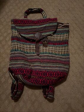 Women’s Multicolor Woven Backpack Tote - Ethnic Pattern
